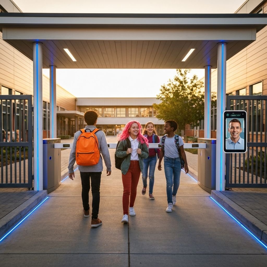 Alunos utilizando sistema de reconhecimento facial